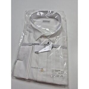 Zanetti Dress Shirt Mens 18 32/33 White Stripe French Cuff Cotton Made Italy